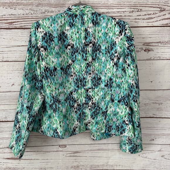 Kasper Women's Blue Green Print Open Front Blazer Jacket Size 6 - Picture 10 of 12